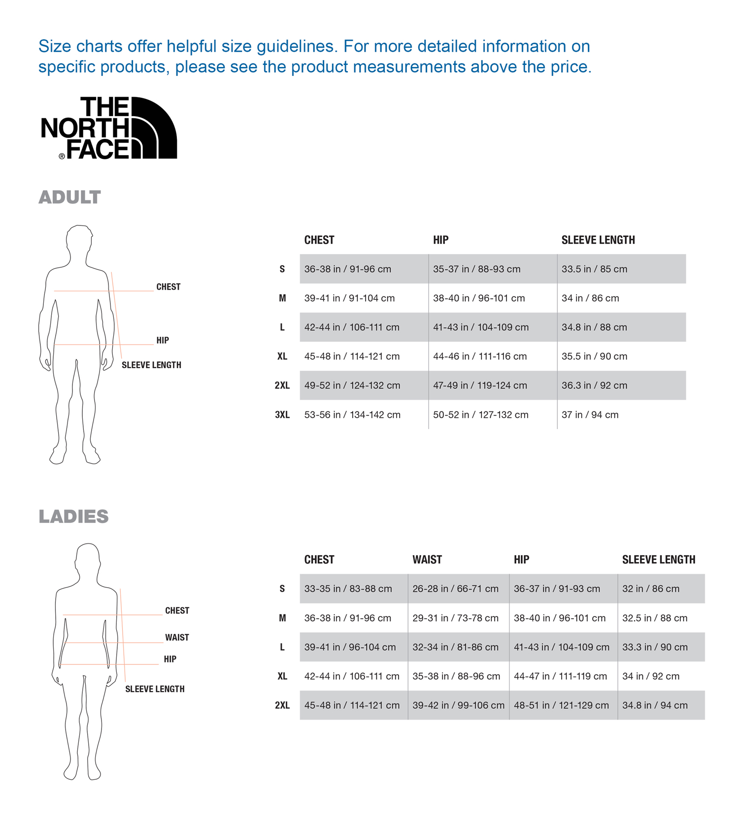 The North Face Size Chart vlr.eng.br