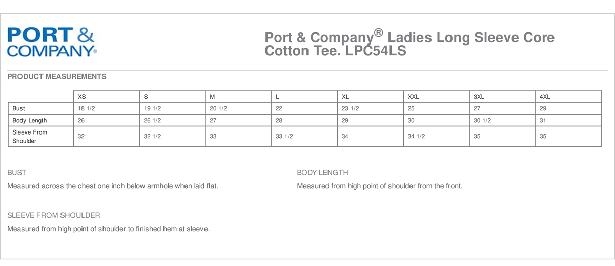 Port & Company Ladies Long Sleeve Core Cotton Tee. LPC54LS